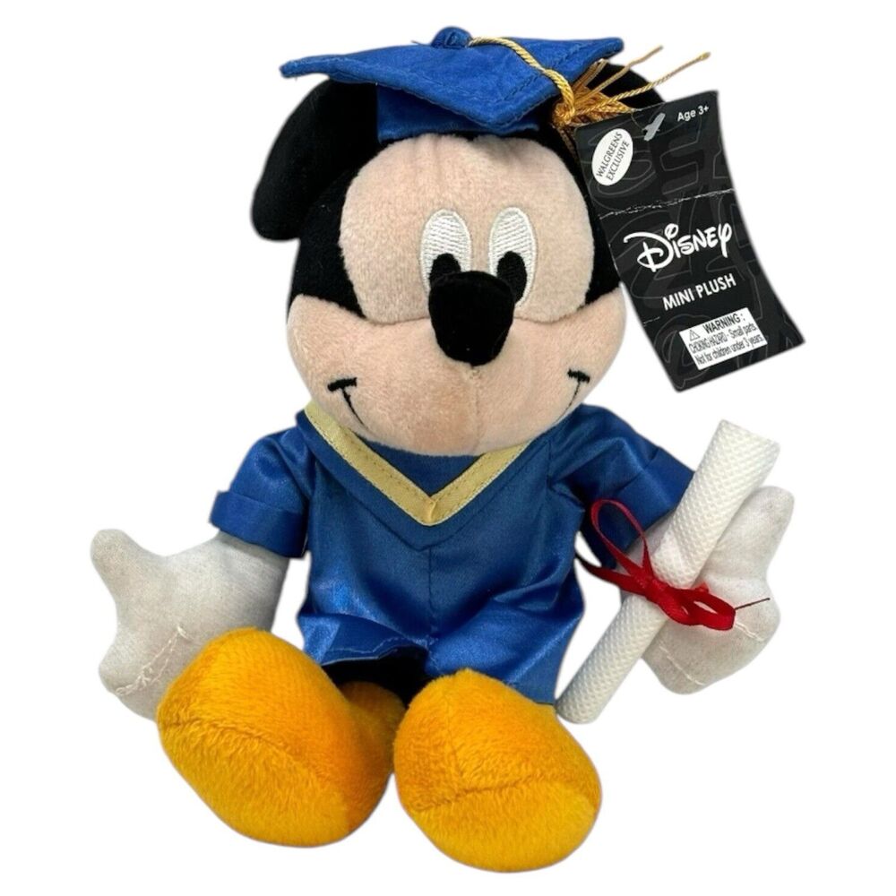 Disney Graduate Mickey Mouse 8" Mini Plush with Tag Diploma Grad